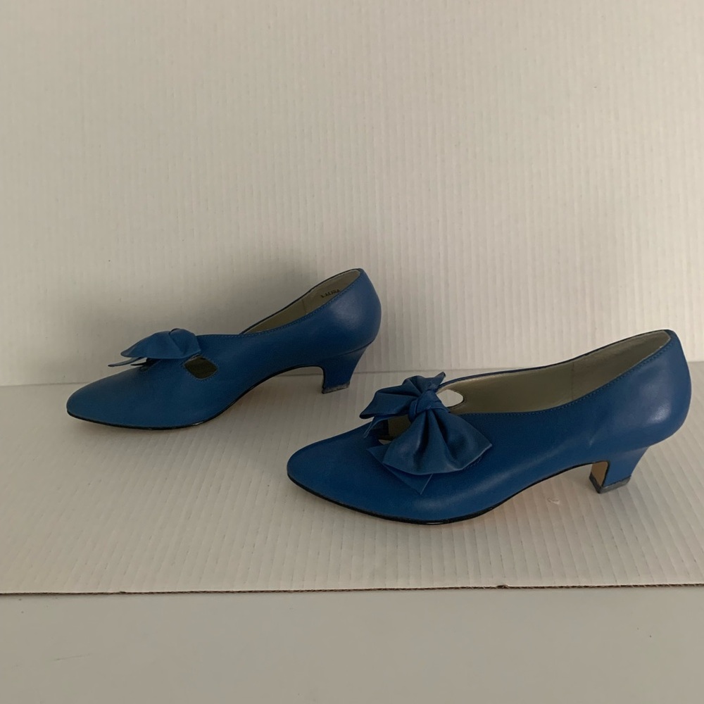 Nicole women’s blue leather pumps shoes with bow size 6.5 - Picture 4 of 8